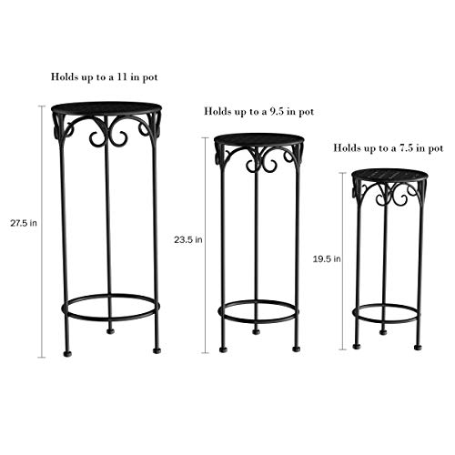 Pure Garden Plant Stands – Set Of 3 Indoor Or Outdoor Nesting Wrought Iron Metal Round Decorative Potted Plant Accent Display Accessories (Black) #TOP1