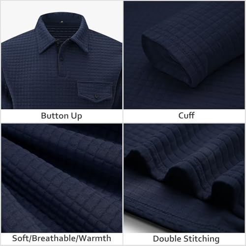 Men's Polo Shirts Long Sleeve 2025 Casual Polo T-Shirts Color Block Slim Fit Golf Polo Shirt with Pocket3