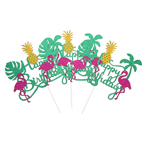 ABOOFAN 9 Pçs Hawaii Cupcake Cake Picks Luau Tropical Birthday Toppers Flamingo Palm