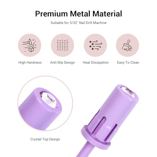Image of MelodySusie Crystal Top Mandrel Bit for Nails, 3 /32'' Easy Off Nail Drill Bits for Sanding Bands, Suitable for Acrylic Nails Gel Manicures and Pedicures, Purple