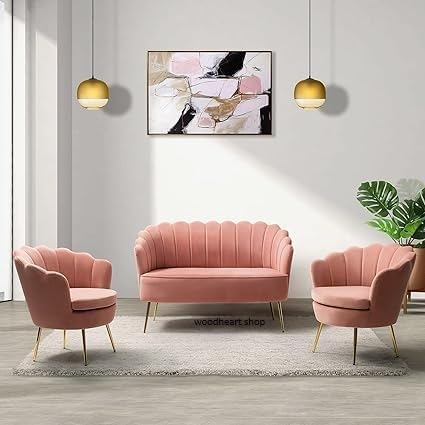 woodheart Shop 3 Piece Velvet Living Room Furniture Set, Including Loveseat & 2 Sofa Chairs, Modern Comfy Upholstered 2-Seater Sofa & Accent Chair Set for Bedroom (Baby Pink)-image-24