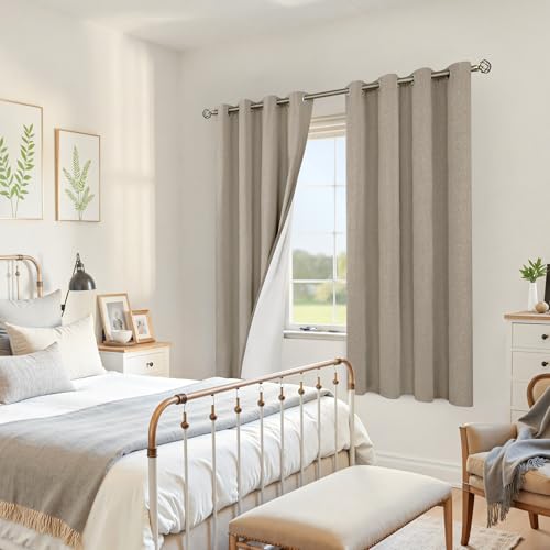 Image of YoungsTex Burlap Linen 100% Blackout Curtains 68 Inch Length for Bedroom, Taupe Thermal Insulated Drapes with Grommet Heavy Darkening for Living Room, 2 Panels, 52 X 68 Inch
