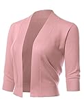 ARC Studio Women's Classic 3/4 Sleeve Open Front Cropped Cardigans (S-XL) XL DUSTYPINK