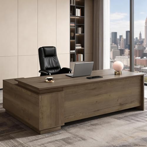 Nuipesn 63" L-Shaped Executive Desk with Reversible Storage Cabinet, Locking Drawers & Cable Management, Modern Office Desk for Home Office or Business Workspace,Walnut