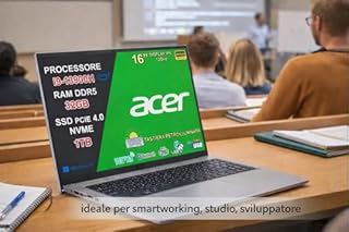 acer Aspire Go 16 Notebook, Intel Core i9-13900H, RAM 32GB DDR5 6400MHz, SSD 1TB NVMe, Display 16" WUXGA IPS 120Hz 16:10, USB-C, HDMI 2.1, Wi-Fi 6, Tastiera Retroilluminata, Windows 11 Home