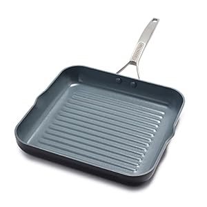 GreenPan Paris Pro Hard Anodized Healthy Ceramic Nonstick, 11″ Square Grill Pan, PFAS-Free, Dishwasher Safe, Grey