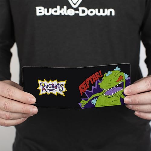 Rugrats Men's Standard Buckle-Down PU Bifold Wallet-Reptar Pose Logo, Multicolor, One Size4