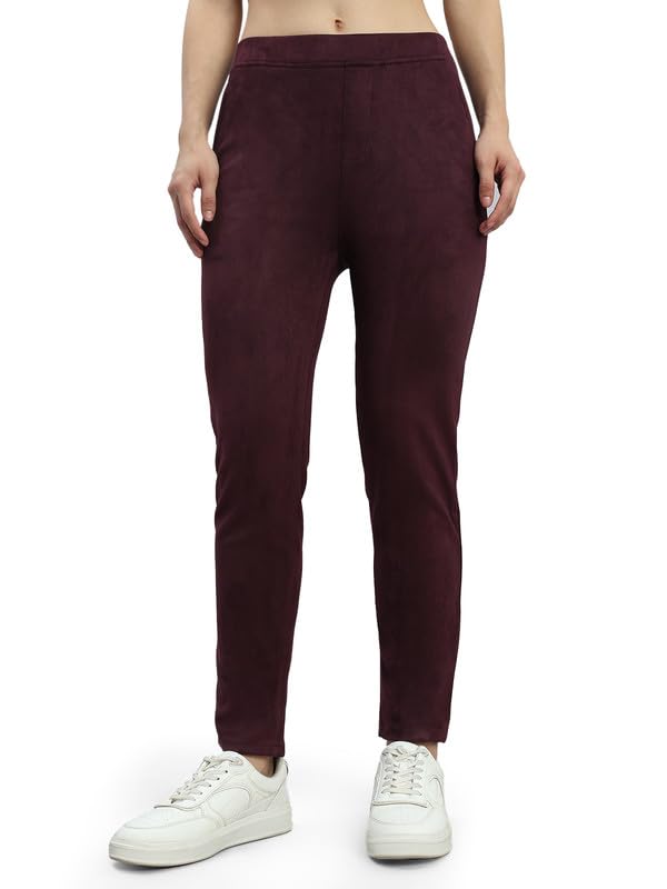 Image of GO COLORS Women Solid Mid Rise Suede Treggings