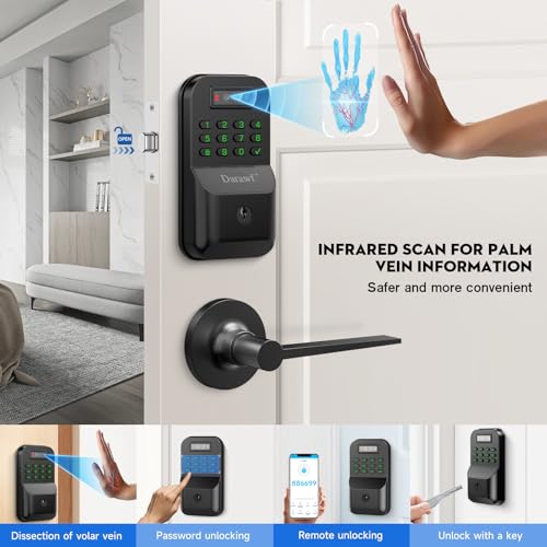 Fingerprint Door Lock with 2 Lever Handles - Keyless Entry Smart Deadbolt,Electronic Keypad with Auto Lock,Bluetooth,Front Door Handle Set - Image 3