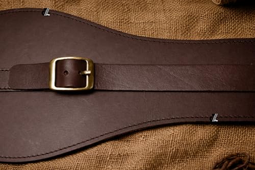 Image of Genuine Leather Motorcycle Tank Strap with Pouch Compatible with Royal Enfield Hunter 350 (Tank Strap with Pouch, Brown)