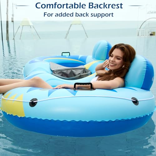 Image of Jasonwell Inflatable River Tube Float - 2 Person Heavy Duty River Float Pool Floats with Removable Cooler Lake Water Tubes for Floating River Raft Lounge Floatie with 2 Cup Holders for Adults (SB)