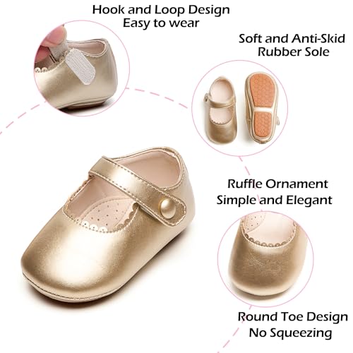 Image of PHIRAMIN Baby Girls Mary Jane Flats - Infant Newborn Walking Shoes Soft Rubber Sole Princess Wedding