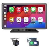 Portable for Apple Carplay/Android Auto Screen for Car, 7 Inch HD Touch Screen Wireless Car Play with Backup Camera, Voice Control, BT, FM, Mirror Link for All Vehicle