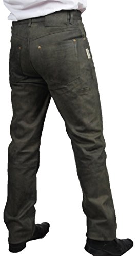 Fuente Jagd Lederhose antik, Lederhose Herren Tracht lang- Damen Lederhose lang- Hochwertige Trachten Lederhose lang in echt Leder Nubuk, Bayerische Lederhose in Grün (39, Olive)