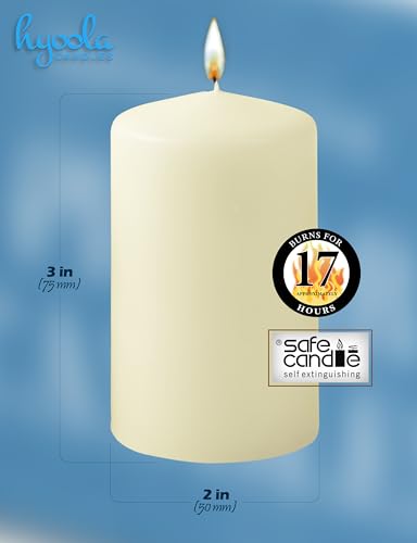 HYOOLA Ivory Pillar Candles 2x3 Inch - Unscented Pillar Candles - Set of 4 - European Made