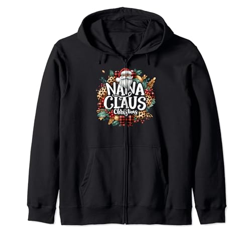 Christmas Nana Claus Leopard Buffalo Plaid Family Matching Felpa con Cappuccio