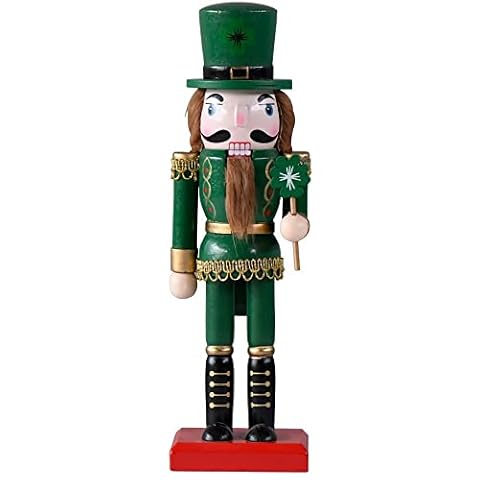 ROBAUN Figurka dziadka do orzechów w stylu irlandzkim, lalka żołnierz z zielonym czterolistną koniczyną, cylinder, ozdoba bożonarodzeniowa, 24 cm