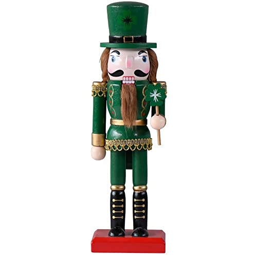 ROBAUN Figurka dziadka do orzechów w stylu irlandzkim, lalka żołnierz z zielonym czterolistną koniczyną, cylinder, ozdoba bożonarodzeniowa, 24 cm