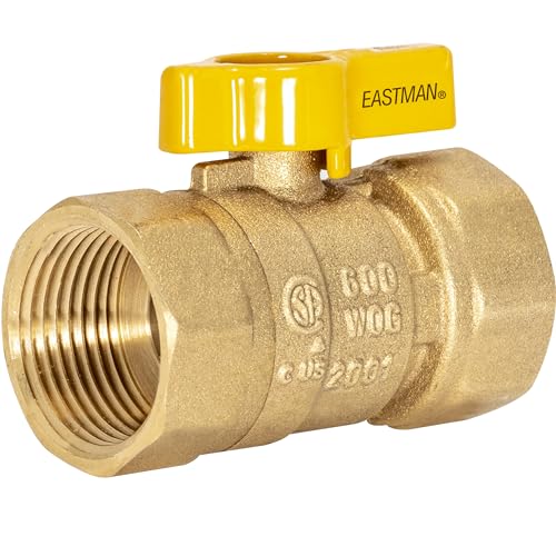Image of Eastman 1 Inch FIP Straight Gas Ball Valve with 1 /4-Turn Handle, Brass Plumbing Fitting, 60013