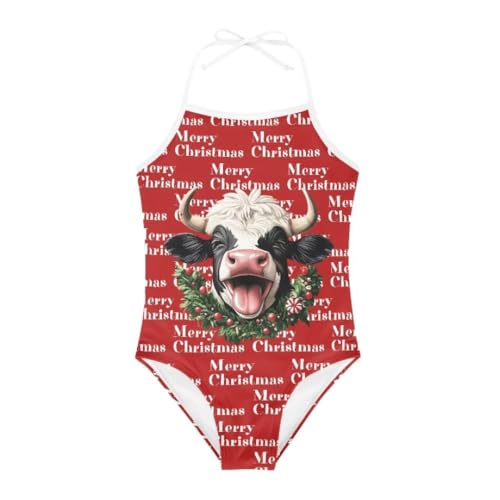 Image of Christmas Kids One-Piece Halter Swimsuits Beach Swimwear Bathing Suit for 3-10 Years Girls