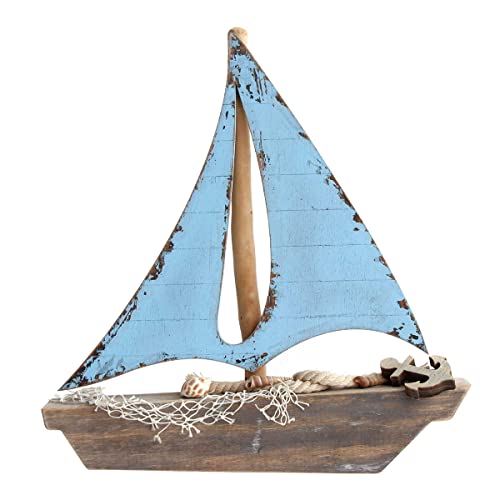 CAPRILO Figura Decorativa Marinera de Madera Barco Velero con Ancla. Adornos y Esculturas. Decoración Hogar. Regalos Originales. 30,50 x 3,50 x 31,50 cm