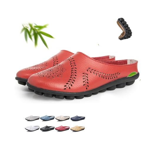 Pantoufles plates creuses antidérapantes pour femme : mules en cuir à bout rond