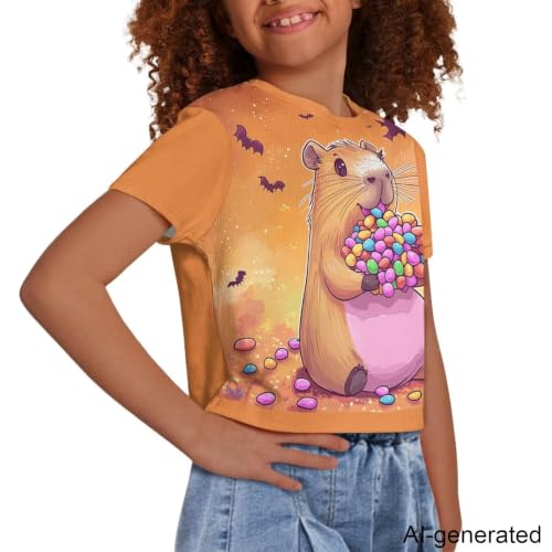 Image of Cute Crop Tops for Girls Short Sleeve Summer T Shirts Fashion Graphic Tees Crew Neck Pullover Tee 5-14 Years