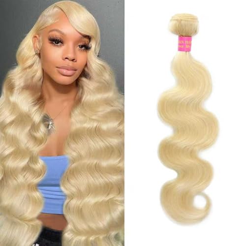 24Inch Blonde Bundles Human Hair 613 Body Wave Bundles Human Hair Extensions 100% Real 14A Brazilian Virgin Raw Easy to Dye No Synthetic Blend No Tangle No Shedding 3X-Lifespan
