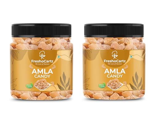Image of FreshoCartz Dried Sweet Amla Candy | Indian Organic Dry Gooseberries | Avla Candies Without Edit Sugar - Jar Pack (Dried Gooseberry, 300G (Pack Of 2)), 600 Gram