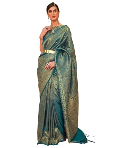 Image of MADHUHANSH Women's Cotton Silk Saree with Unstitched Blouse Piece Zari Weave and Floral Pattern | Heavy Embroidery Saree for Women | Interview Saree for Women | Readymade Blouse with Saree Set
