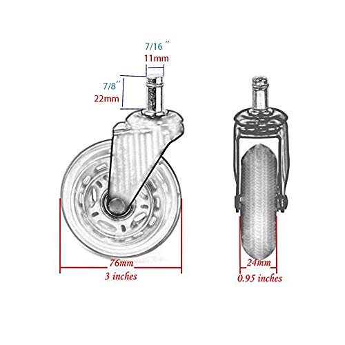 8T8 Replacement Office Chair Caster Wheels 3" - Heavy Duty Universal Size Safe For Hardwood Carpet Tile Floors 5 Set (Orange Transparent) #TOP1