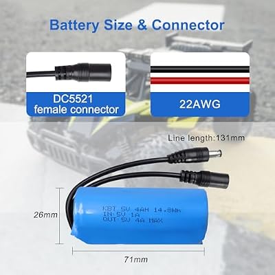 KBT 5V 4Ah Battery Pack with Charger & DC5521 Connector Cable for 5Volt Devices RC Car, Robot, DIY, LED Light Strip