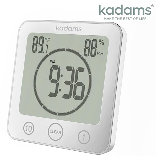 Kadams Digital Bathroom Shower Kitchen Clock Timer With Alarm, Waterproof For Water Splashes, Visual Countdown Timer, Time Management Tool, Indoor Temperature Humidity, Suction Cup, Hole Stand - White #TOP2