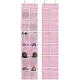 Simple Houseware 24 Pockets - 2PK 12 Large Pockets Over Door Hanging Shoe Organizer, Pink (58'' x 12.5'')