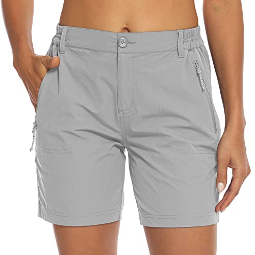 BASUDAM Women s Hiking Shorts Quick Dry Stretch Water Resistant Lightweight Outdoor Zipper Pockets Light Grey M