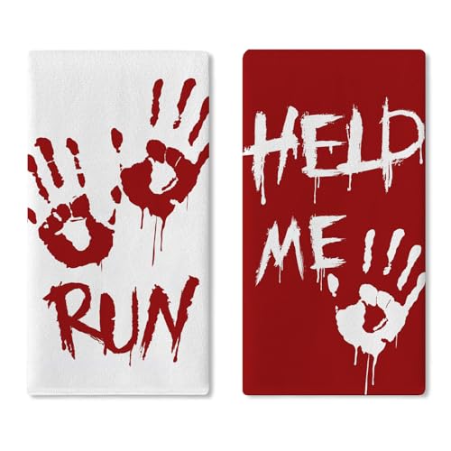 Croar Halloween Blutige Handabdrücke Küche Geschirrtücher Set von 2 rot weiß Horror Gruselig Help Me Run Trocknen Handtuch Backen Kochen Tuch Gruselige Heimdekoration 45,7 x 66 cm Croar Halloween Blutige Handabdrücke Küche Geschirrtücher Set von 2 rot weiß Horror Gruselig Help Me Run Trocknen Handtuch Backen Kochen Tuch Gruselige Heimdekoration 45,7 x 66 cm