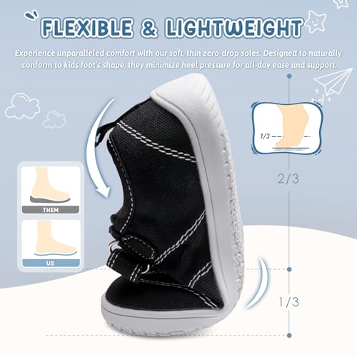 Kids Barefoot Shoes Boys Girls Toddler Wide Toe Box Walking Canvas Sneakers Zero Drop Minimalist Slip On Tennis Footwear Zapato para niños niñas Black by LEDINEY - Used condition - Image 4