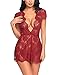 ADOME Reizwäsche Dessous-Sets Lingerie Damen Sexy V-Ausschnitt Nachthemd Spitze Negligee Unterwäsche Set Erotik Sleepwear Kleid,Awein Rot,XL