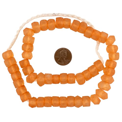 The Bead Chest Tangerine Orange Faceted Recycled Java Sea Glass Beads - Full Strand of Faceted Bottle Glass Beads | Approximately 48 Beads