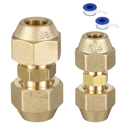 2 Stück Kältemittelleitung 1/4 3/8, Doppelnippel Verbindungsnippel Schweißfreie AC Kupferrohr Kupplungsadapter mit Überwurfmutter 3/8...