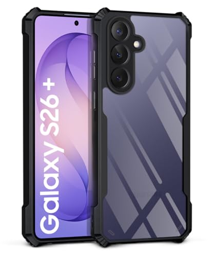 Image of WOW IMAGINE Shock Proof Clear Back Case Mobile Cover for Samsung Galaxy S26 Plus 5G (Hard | Hybrid PC + TPU | Full Armour Device & Camera Protection | Black)
