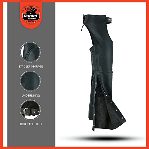 Daniel Smart Motorcycle Leather Chaps All Season Unisex Biker Pant With Customizable Fit And Jean Style Pockets #TOP4