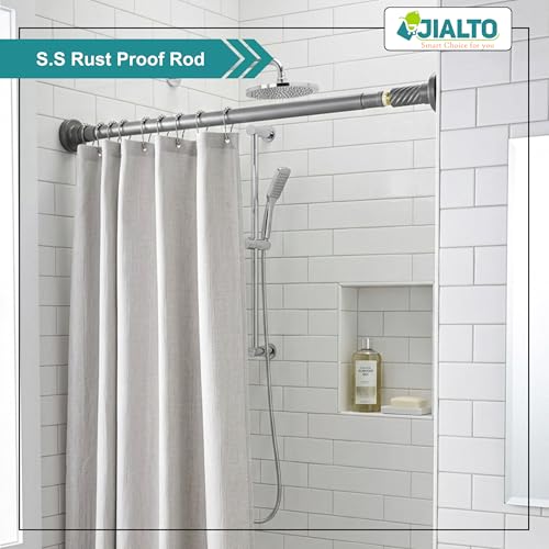 Image of JIALTO Adjustable Bathroom Curtain Rod | Extendable 90 To 160 Cm Shower Curtain Rod Without Drill for Wall Anti-Skid Spring Pull | Door Curtain | Bathroom Pipe Rod | Curtain Stand - GREY, Pack Of - 2