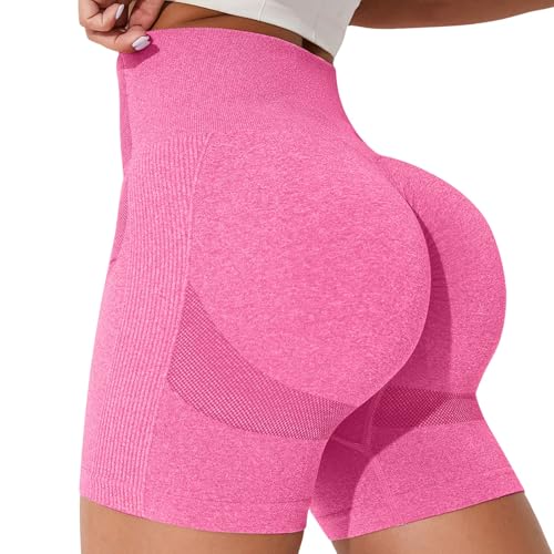 Pantalones de ciclismo sin costuras para mujer, cintura alta, para entrenamiento, yoga, gimnasio, Rosa., S