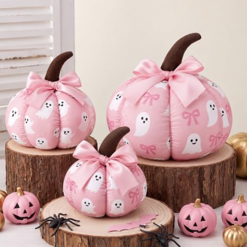Gilprop 3 Pcs Pink Fabric Halloween Pumpkins Decor Table Centerpieces
