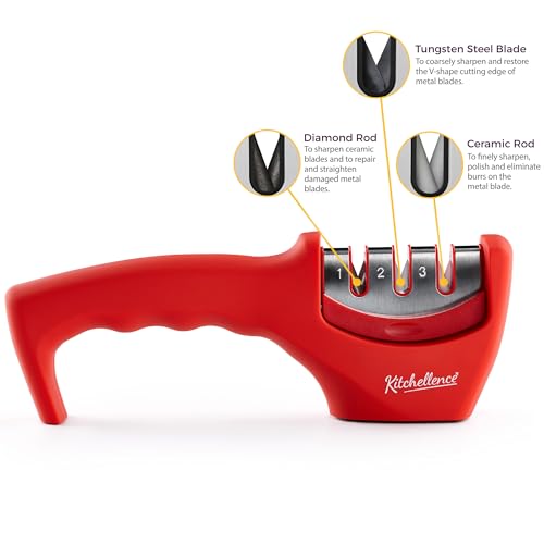 Image of 4-in-1 Kitchen Knife Accessories: 3-Stage Knife Sharpener Helps Repair, Restore and Polish Blades and Cut-Resistant Glove