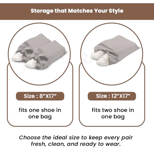 Image of LFH Cotton Rich Shoe Storage Bags with Drawstring, Dustproof Breathable Reusable Organizer, Perfect For Travel, Dorm, Hotel, College, Gym, Easy to Carry, Machine Washable 8 inchx17 inch (Pack of 2) - Grey