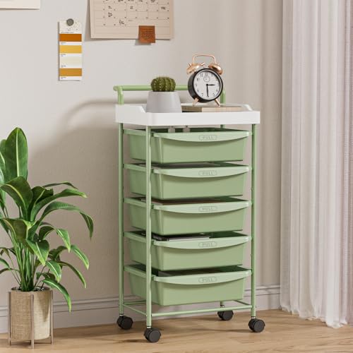 Rolling-Storage-Cart-with-Drawers-Utility-Cart-with-5-Drawers-and-Tabletop-5-Tier-Utility-Cart-on-Wheels-Multipurpose-Storage-Drawer-Cart-Organizer-with-Lockable-Wheels-for-Home-Office-School-Green Rolling Storage Cart with Drawers Utility Cart with 5 Drawers and Tabletop 5 Tier Utility Cart on Wheels Multipurpose Storage Drawer Cart Organizer with Lockable Wheels for Home Office School Green