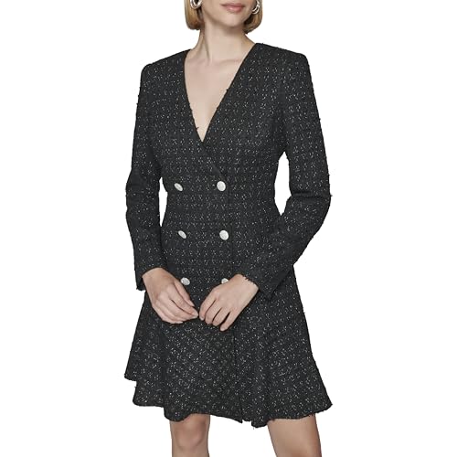 Image of Karl Lagerfeld Women's Embellished Buttons Long Sleeve V Neck Blazer Dress