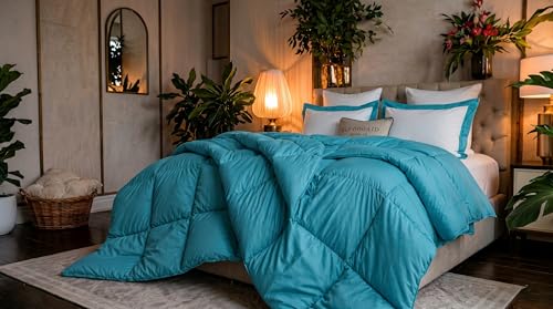 Image of Luxury Hotel Collection Cotton Comforter | All-Season Lightweight Quilt for Hot Sleepers | Plush, Breathable & Box-Stitched (King) Turquoise Blue